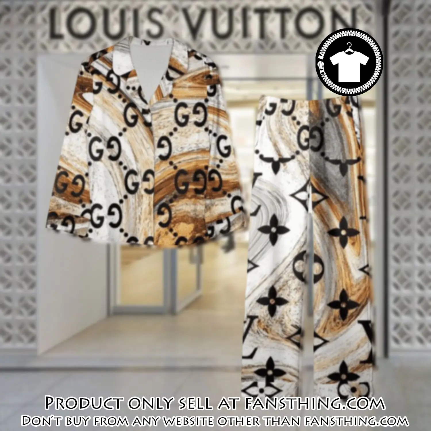 Trending luxury lv satin pajama set pjs1071 fst0714307